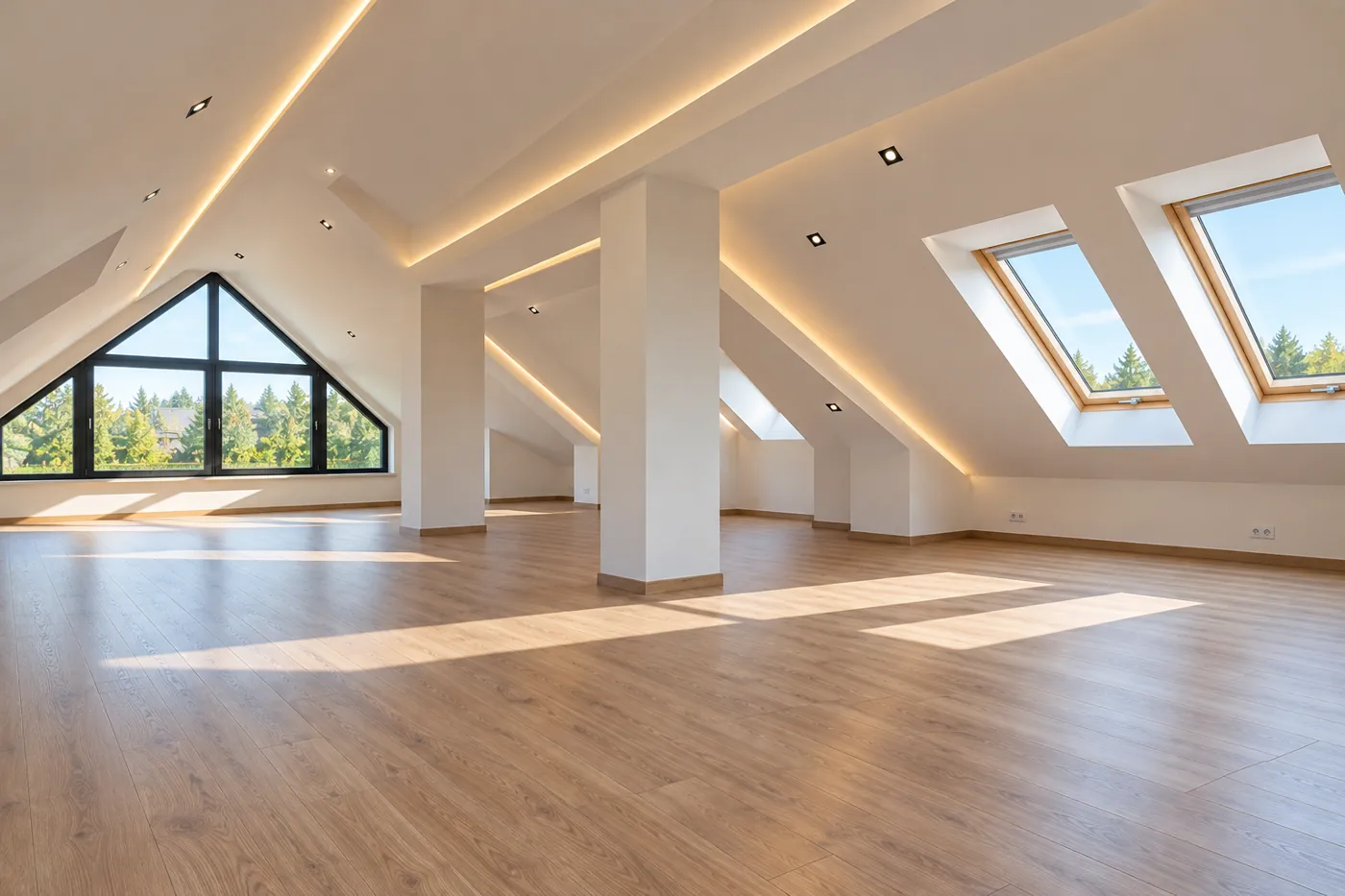 Loft na poddaszu z oknami dachowymi